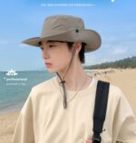 MOQ customized pure cotton bucket cap, big edge bucket cap, embroidered logo, printed logo, windproof rope fisherman hat - 图片 5