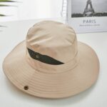 MOQ custom anti roll big edge bucket cap embroidered logo custom polyester fisherman hat windproof rope