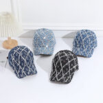 Wholesale Women’s Shiny Rhinestone Denim Baseball Cap Distressed Ripped Cotton Sun Hat