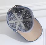 Wholesale Women’s Shiny Rhinestone Denim Baseball Cap Distressed Ripped Cotton Sun Hat - Image 4