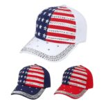 Wholesale Bling Rhinestone American Flag Baseball Caps Custom Patriotic USA Hat Bulk