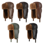 Unisex Faux Leather Winter Trapper Hat - Waterproof PU Bomber Aviator Cap with Faux Fur Ear Flaps & Buckle, Thermal Ushanka Snow Hat for Men Women