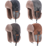 Unisex Suede Winter Trapper Hat - Vintage Star Patch Bomber Aviator Cap with Faux Fur Ear Flaps & Buckle, Thermal Ushanka Snow Hat for Men Women