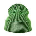 Custom Logo Two-Tone Ribbed Knit Beanies | Wholesale Blank Neon Green Cuff Hats - Image 4