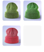 Custom Logo Two-Tone Ribbed Knit Beanies | Wholesale Blank Neon Green Cuff Hats - Image 5