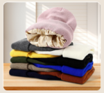 Custom Logo Satin Lined Knit Beanies | Wholesale Blank Neon Orange Silk Lined Winter Hats - Image 2