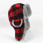 Unisex Red and Black Plaid Winter Trapper Hat - Flannel Lumberjack Bomber Cap with Grey Faux Fur Ear Flaps, Thermal Ushanka Snow Hat for Men Women - Image 3