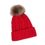 Custom Logo Cable Knit Faux Fur Pom Pom Beanies | Wholesale Blank Red Winter Hats - Image 3