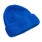 Custom Logo Fuzzy Royal Blue Knit Beanies | Wholesale Blank Fluffy Winter Cuff Hats - Image 3