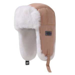 Side-view-of-a-khaki-corduroy-winter-trapper-hat-featuring-a-vintage-numeric-patch-thick-beige-faux-fur-lining-and-adjustable-chin-strap-1