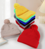 Custom Logo Solid Knit Pom Pom Beanies | Wholesale Blank Red Winter Cuff Hats - Image 3