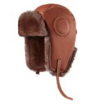 Unisex Faux Leather Winter Trapper Hat - Vintage Aviator Pilot Bomber Cap with Curly Fur Ear Flaps, Thermal Leather Ushanka for Men Women - Image 3