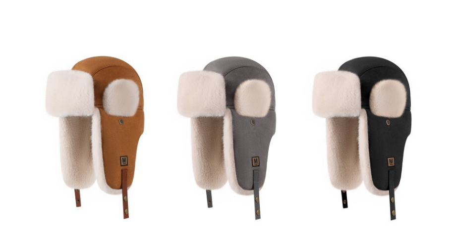 Three faux suede winter trapper hats in tan, grey, and black featuring plush white faux shearling lining, ear flaps, and leather straps (2) Unisex Faux Suede Winter Trapper Hat - Waterproof Shearling Bomber Aviator Cap with White Fur Ear Flaps & Leather Buckle, Thermal Ushanka for Men Women - Image 1