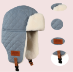 Kids Quilted Winter Trapper Hat - Waterproof Toddler Bomber Aviator Cap with White Faux Fur Ear Flaps, Thermal Ushanka Snow Hat for Boys Girls - Image 3