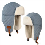Kids Quilted Winter Trapper Hat - Waterproof Toddler Bomber Aviator Cap with White Faux Fur Ear Flaps, Thermal Ushanka Snow Hat for Boys Girls - Image 4