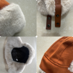 Unisex Knit Fabric Winter Trapper Hat - Orange Bomber Aviator Cap with Off-White Faux Fur Ear Flaps & Leather Buckle, Thermal Ushanka Snow Hat for Men Women - Image 3