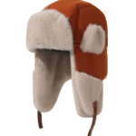 Unisex Knit Fabric Winter Trapper Hat - Orange Bomber Aviator Cap with Off-White Faux Fur Ear Flaps & Leather Buckle, Thermal Ushanka Snow Hat for Men Women