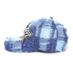 Wholesale Distressed Denim Patchwork Baseball Caps with Big Rhinestone Butterfly Bulk - Image 5