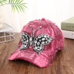 Wholesale Distressed Denim Patchwork Baseball Caps with Big Rhinestone Butterfly Bulk - Image 4