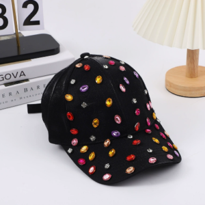 Wholesale-white-cotton-baseball-cap-with-custom-colorful-oval-rhinestone-and-mini-crystal-stud-embellishments-displayed-for-OEM-bulk-supplier-catalog-3