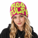 Custom Y2K Mea Culpa Beanie Custom Logo Wholesale Men Women Hip Hop Jacquard Knit Hat Warm Winter Outdoor Skull Cap Bonnet OEM