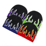 Custom Purple Fire Flame Beanie Hat Custom Logo Gothic Wholesale Y2K Knit Skull Cap Winter Warm Outdoor Hip Hop Bonnet Supplier OEM - Image 5