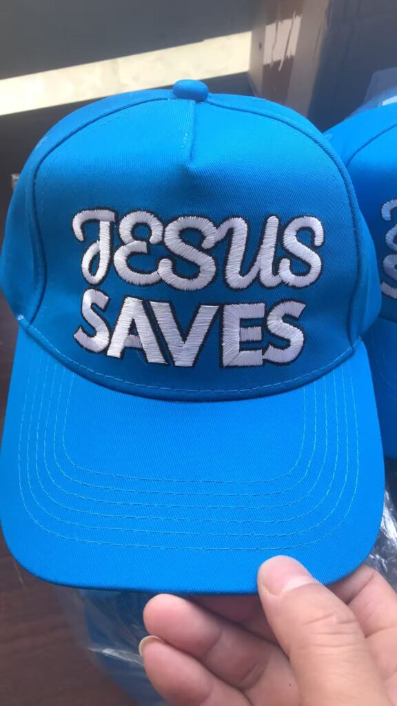 Embroidered logo on baseball cap