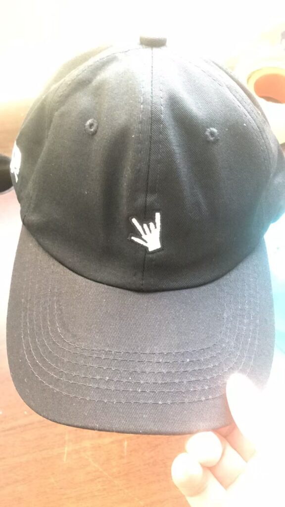 Embroidered logo on baseball cap