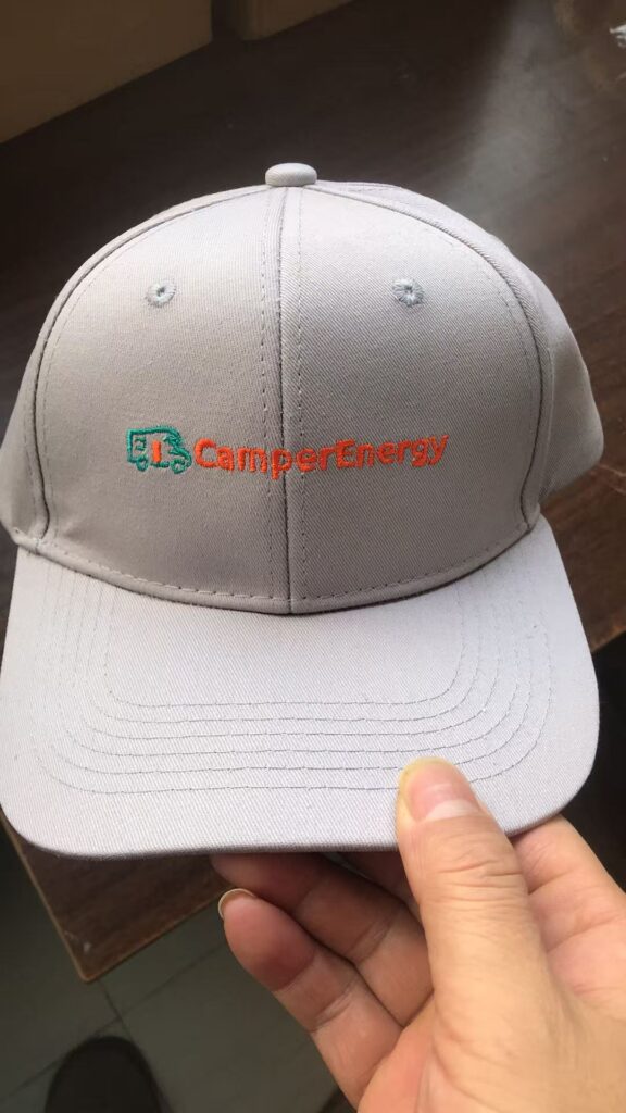 Embroidered logo on baseball cap