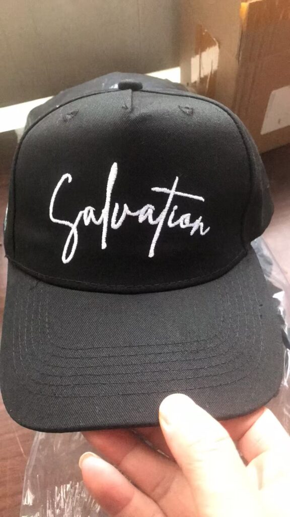 Embroidered logo on baseball cap