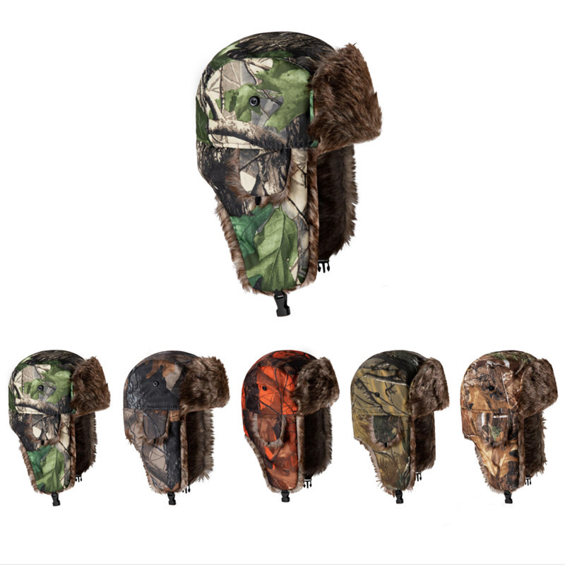 Multi-color-camouflage-winter-trapper-hats-in-various-camo-patterns-and-orange-tree-bark-design-with-thick-faux-fur-lining-1