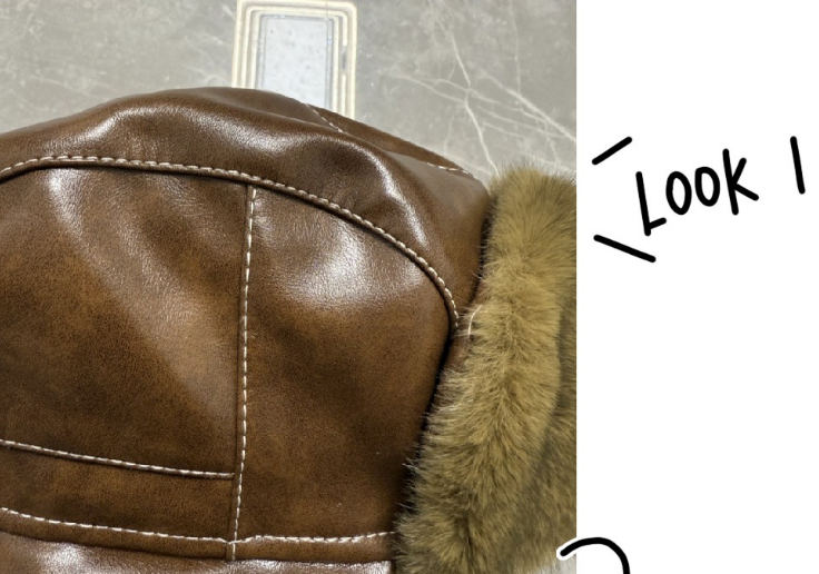 Multi-color-faux-leather-winter-trapper-hats-in-brown-dark-coffee-green-and-black-with-thick-brown-faux-fur-lining-and-leather-straps-3
