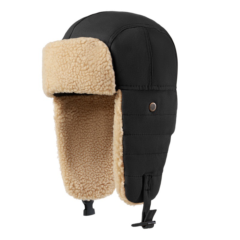 Sleek-black-thermal-bomber-cap-with-thick-faux-shearling-trim-for-cold-weather-1