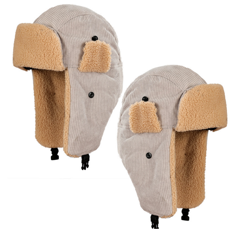 Yellow-corduroy-bomber-aviator-cap-with-beige-plush-sherpa-fleece-lining-5